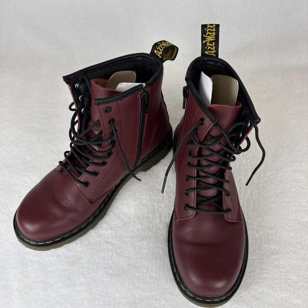 Dr Martens Air Wair Delaney Girls Combat Boots Youth 4 Burgundy Faux leather